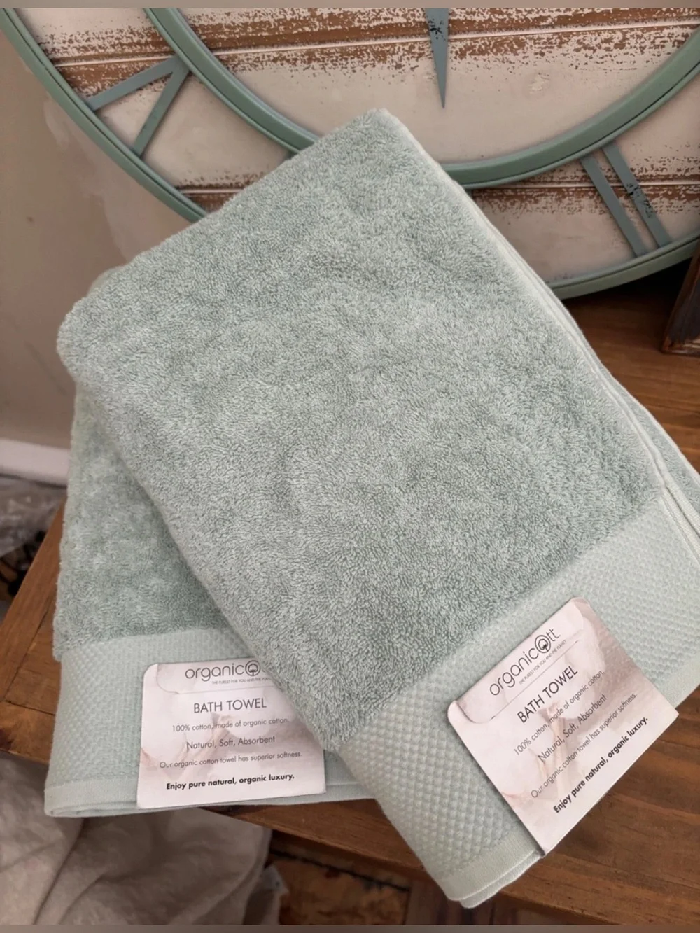 Organicott Cotton Bath Towel in Sage Set Of 2 58” X 30’ NWT!